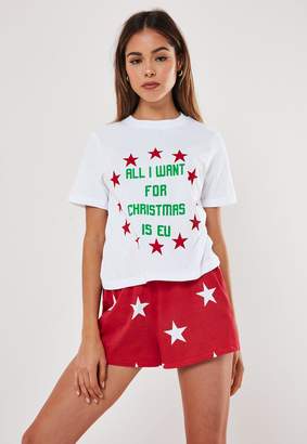 Missguided Red Eu Star Print Christmas Pyjama Set