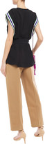 Thumbnail for your product : Sandro Sabra Belted Striped Grosgrain-trimmed Crepe Top