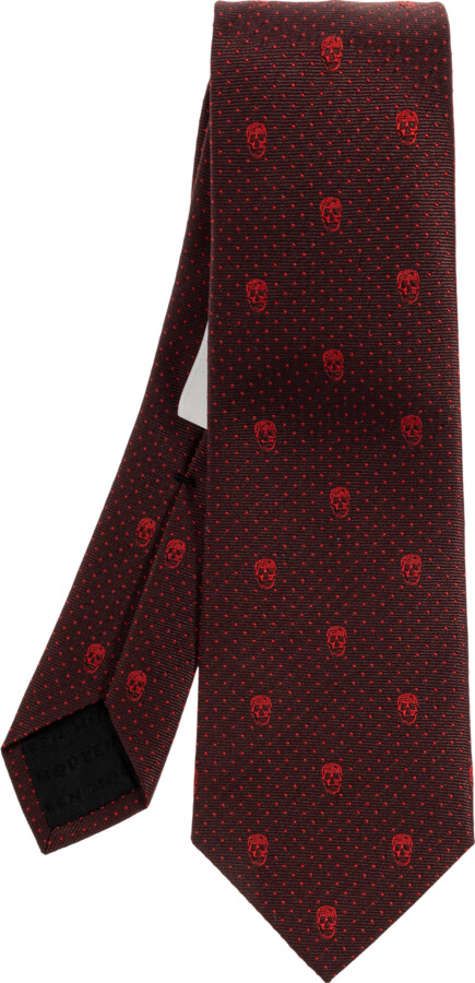 Alexander McQueen Silk Tie With A Distinctive Skull Motif  - Burgundy