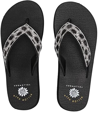 yellow box rhinestone flip flops