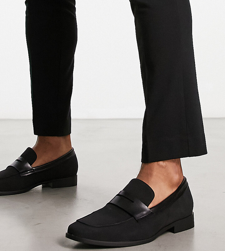 London Rebel X wide fit faux leather loafers in black - ShopStyle
