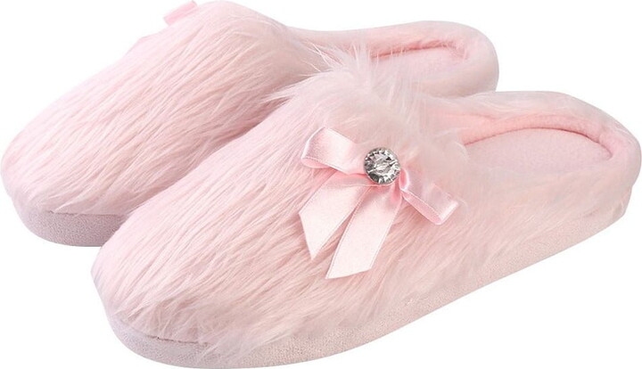 BPC Women’s Mila Fringe Plush Memory Foam Slippers Winter Warm Slip on Scuff Clogs