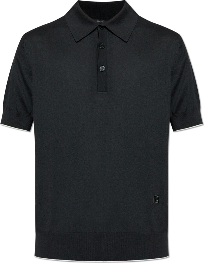 Balmain Polo With Embroidered Logo  - Black