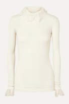 Thumbnail for your product : Philosophy di Lorenzo Serafini Lace-trimmed Ribbed-knit Turtleneck Top - Ivory