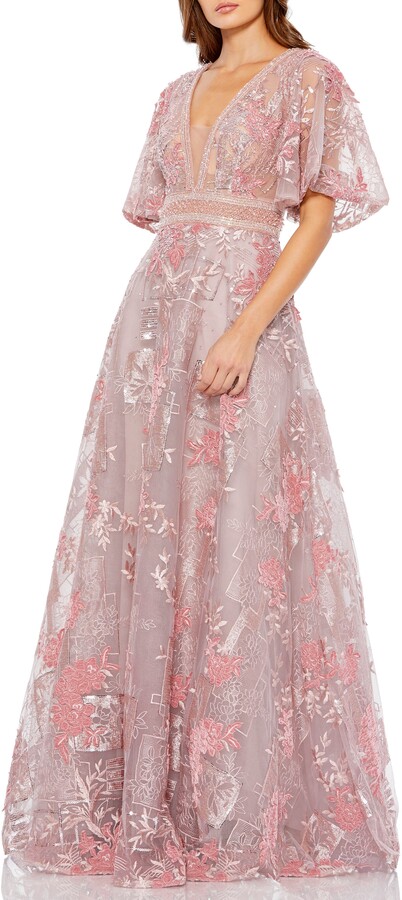 flutter sleeve evening gown