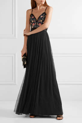 Needle & Thread Whisper Open-back Embellished Chiffon And Tulle Gown