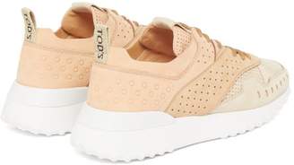 Tod's Perforated Colour Block Suede Trainers - Womens - Nude