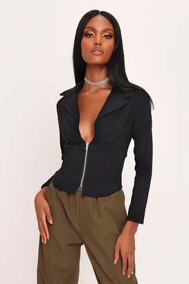 I SAW IT FIRST Black Bengaline Zip Front Corset Blouse