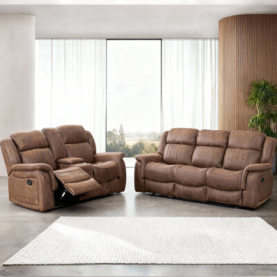 Red Barrel Studio Faux Leather Reclining Set: Loveseat (Storage/Cupholders) And Sofa (Drop - Down Table)