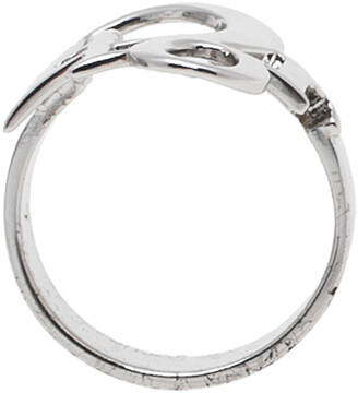Christian Dior Silver Tone Oblique Logo Band Ring Size 53