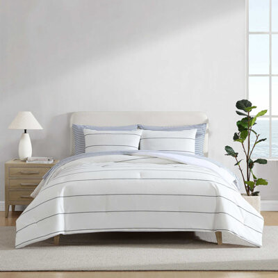 Nautica Naval Stripe White Cotton Duvet Cover Set