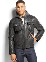 Thumbnail for your product : Sean John Hooded Faux Leather Bomber Jacket
