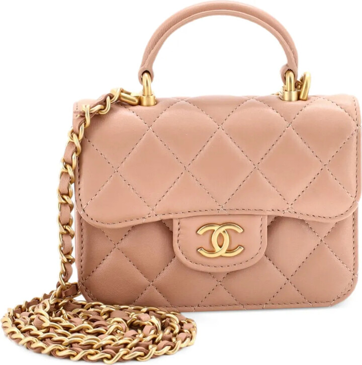 Chanel Pre Owned Top Handle Flap Coin Purse with Chain Quilted Lambskin crossbody bag