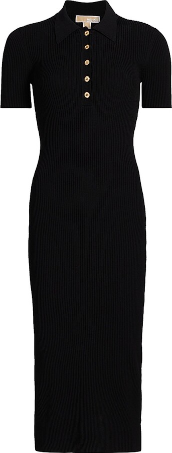 Women's Core Polo Rib-Knit Midi-Dress - Black - Size XS