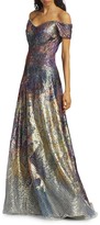Thumbnail for your product : Rene Ruiz Collection Sequin Off-The-Shoulder Gown