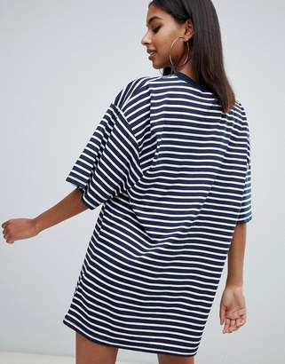 Missguided star motif oversized t-shirt dress in blue stripe