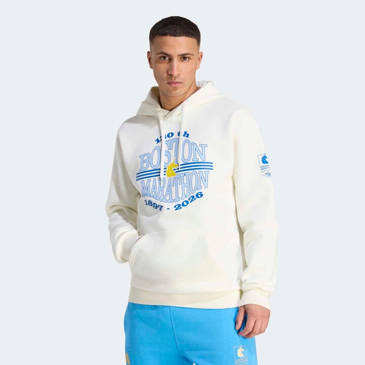 adidas Men's Boston Marathon 2026 Graphic Hoodie, Large, Off White