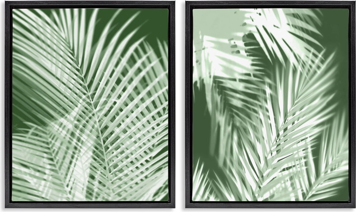 Stupell Industries Blurred Green Palm Fronds Plants & Flowers Painting Black Floater Framed Canvas Art Print Wall Art, 31 x 25, Set of 2