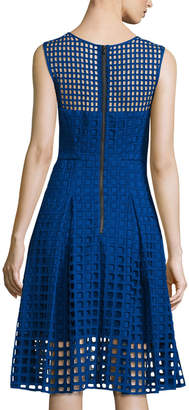 Milly Sleeveless Square-Eyelet Cotton Dress, Cobalt