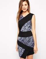 Thumbnail for your product : BCBGMAXAZRIA Dalia Dress with Stepped Hem in Crackle Print - Blue