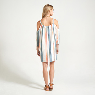 Apricot Multi-Coloured Stripe Print Cold Shoulder Shift Dress