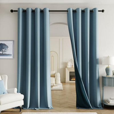 100% Blackout Curtains 2 Panels for Bedroom Living Room, Linen Textured Room Darkening Thermal Insulated Soundproof Grommet Top Window Treatment Drape