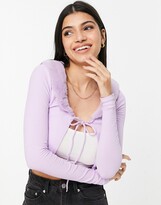 Thumbnail for your product : Monki Casja organic cotton ribbed cardigan with fur collar in lilac