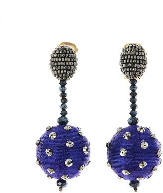 Oscar de la Renta Lapis Polka Dot Sequin Ball Earrings
