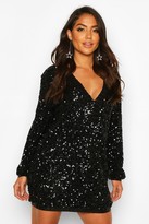 Thumbnail for your product : boohoo Sequin Plunge Oversized Shift Dress