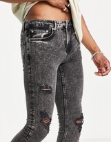 Thumbnail for your product : Topman super spray on ripped jeans in washed black