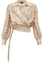 Thumbnail for your product : Dundas Tiger-striped Silk-blend Wrap Blouse - Womens - Silver Multi