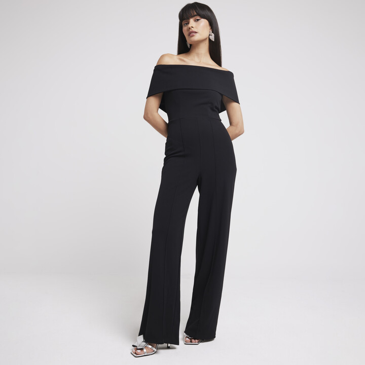River Island Womens Black Bardot Jumpsuit ShopStyle