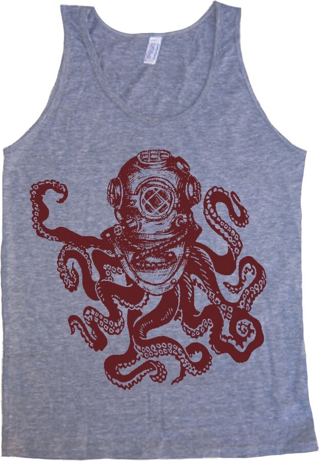 Etsy Deep Sea Octopus Diver Mens Unisex Tank Print Art Running Tanktop Top Gym Workout For Women Men Novelty Gift Birthday