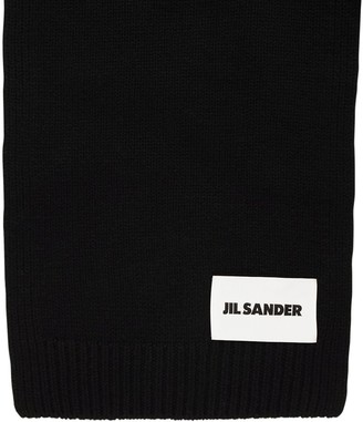 Jil Sander Cashmere Knit Maxi Scarf W/ Logo Patch