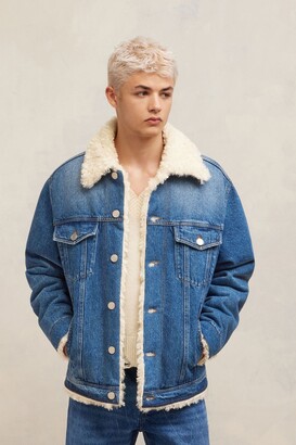 AMI Paris Trucker Jacket Lined With Synthetic Fur Blue Unisex