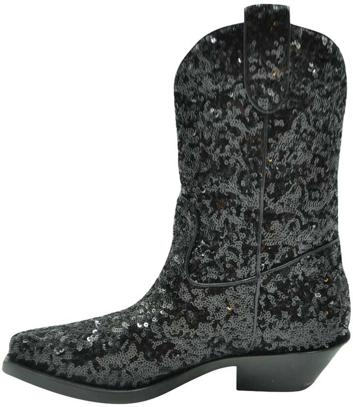 sequin boots black
