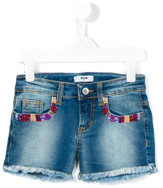 MSGM Kids beaded pockets denim shorts