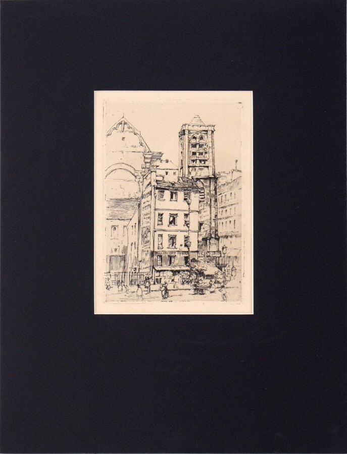 Katherine Kimball, "St. Nicolas du Chardonnet" Etching in Ink on Paper, c. 1911