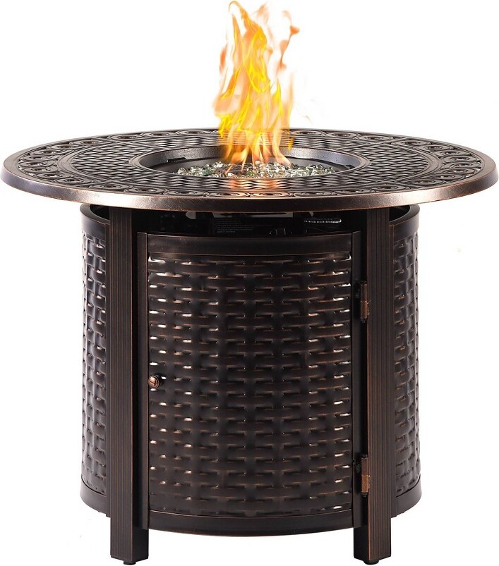 34" Round Aluminum Outdoor Propane Fire Table with Lid, Propane Tank Cover & Table Fabric Covers