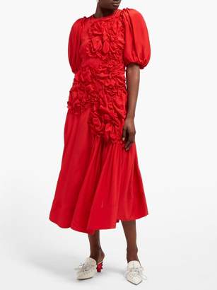 Simone Rocha Ruched Silk Crepe De Chine Midi Dress - Womens - Red