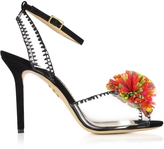 Thumbnail for your product : Charlotte Olympia Black Patent Leather Sandal w/Raffia Pompom