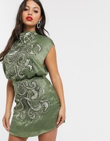 Thumbnail for your product : ASOS DESIGN Petite high neck embroidered mini dress in satin