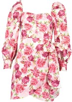Thumbnail for your product : boohoo Floral Puff Sleeve Drape Wrap Dress