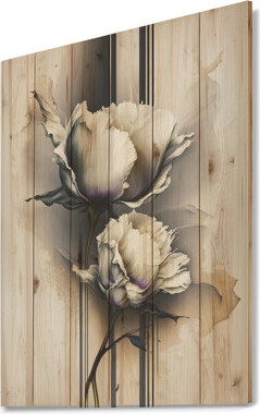 Red Barrel Studio White Peony Flower On Golden Beige Paint - Peony Print on Wood