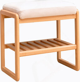 Solid Wood Shoe Bench, Beech Wood Storage Rack Organizer with Cushion