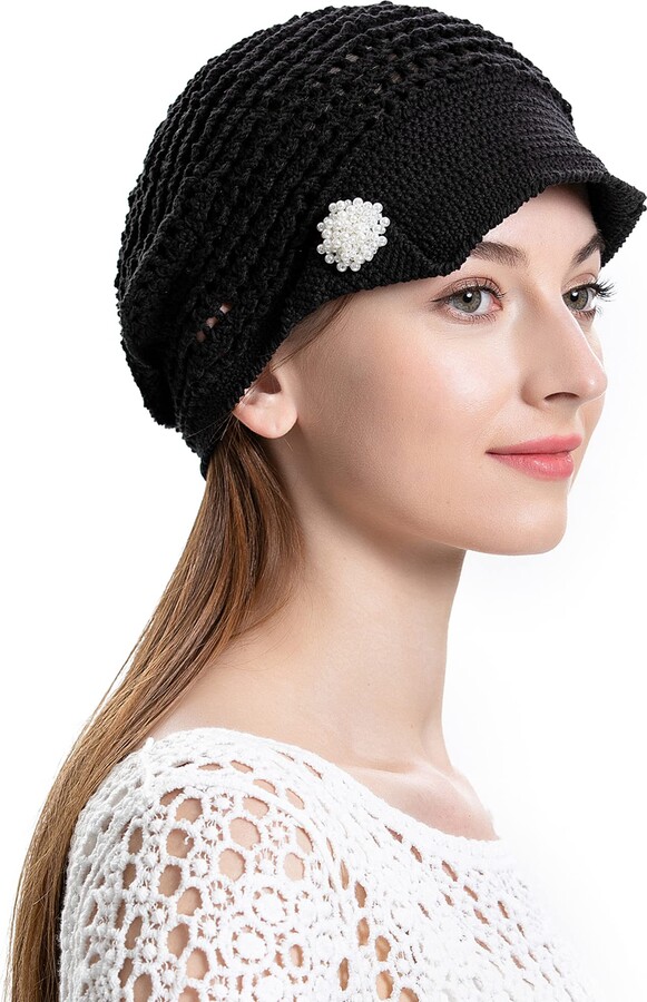 ZLYC Women Summer Slouchy Crochet Hat Handmade Cutout Knit Skull Cap