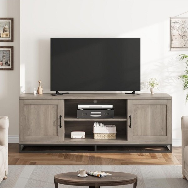 GOCAPTAINTVStandMid-CenturyModernEntertainmentCenterwithAdjustableShelves&MetalLegsWoodenMediaConsoleforLivingRoomorBedroom
