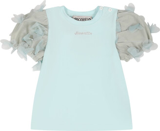 Simonetta Green T-shirt For Baby Girl With Tulle Applications