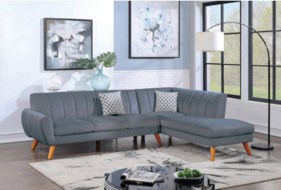Latitude Run Contemporary 2-Pcs Sectional Set Living Room Furniture Dark Gray Velvet Couch Left Facing Sofa, Right Facing Loveseat Wedge Plush Cushion