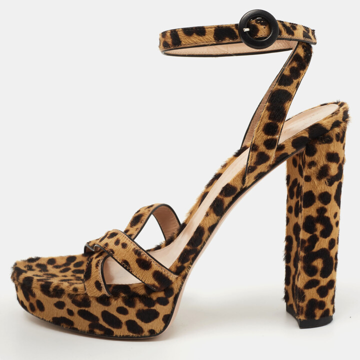 Gianvito Rossi Brown/Beige Leopard Print Calf Hair Platform Ankle Strap  Sandals Size 39 - ShopStyle